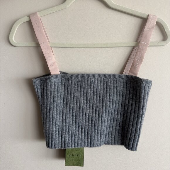 NWT GUCCI WOOL CROP TOP GREY LINK LOGO SZ L 100% Authentic - Picture 10 of 10
